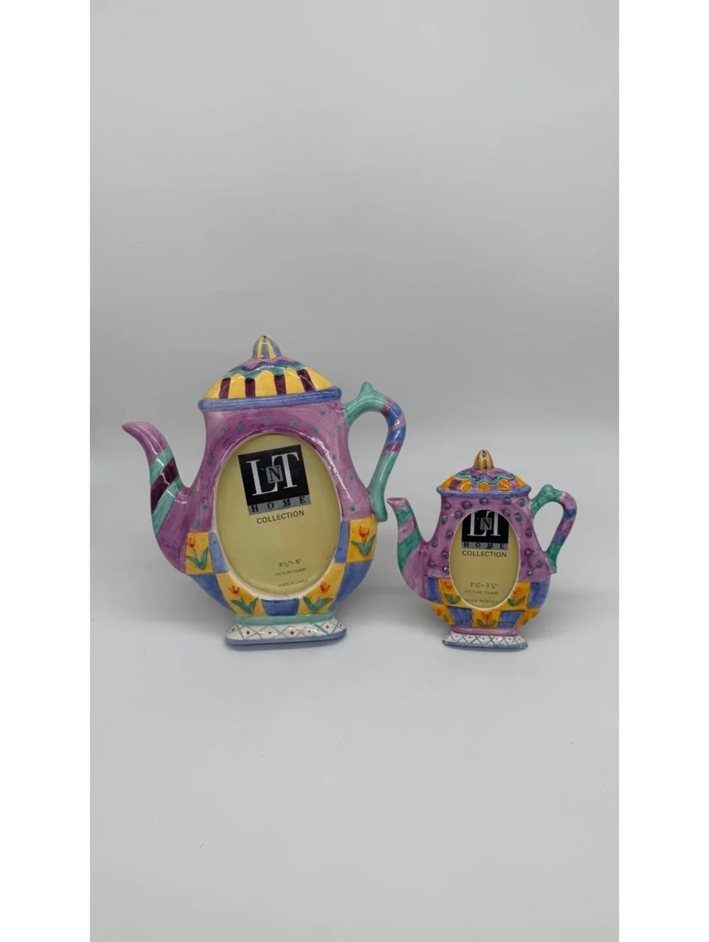 LT Home Collection Teapot Picture Frame Set 2 Colorful Ceramic
